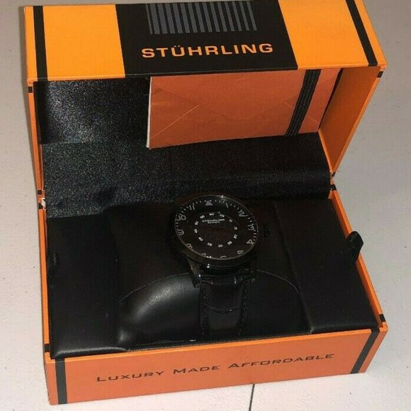 NEW AUTHENTIC STUHRLING ORIGINAL BLACK STAINLESS STEEL WATCH GLASS BACK JJ 1463
